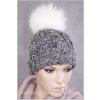 Dámská pletená čepice s kožešinovou bambulí C004