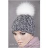 Dámská pletená čepice s kožešinovou bambulí C004