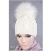 Dámská pletená čepice s kožešinovou bambulí C006 - Krémová