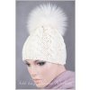 Dámská pletená čepice s kožešinovou bambulí C006 - Krémová