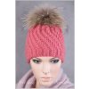 Dámská pletená čepice s kožešinovou bambulí C012