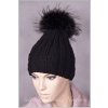 Dámská pletená čepice s kožešinovou bambulí C016 - Černá