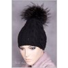 Dámská pletená čepice s kožešinovou bambulí C016 - Černá