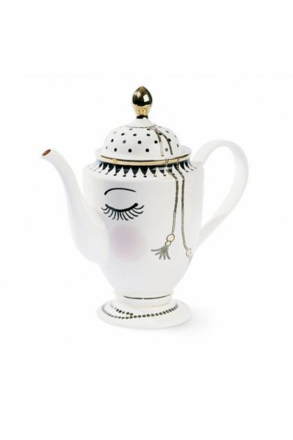 teapot coffee pot with eyes and dots