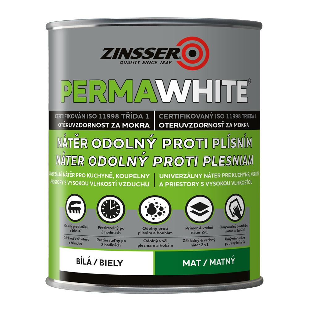 Zinsser PermaWhite Matt Základný a vrchný náter na steny proti plesni Balenie: 2,5 l