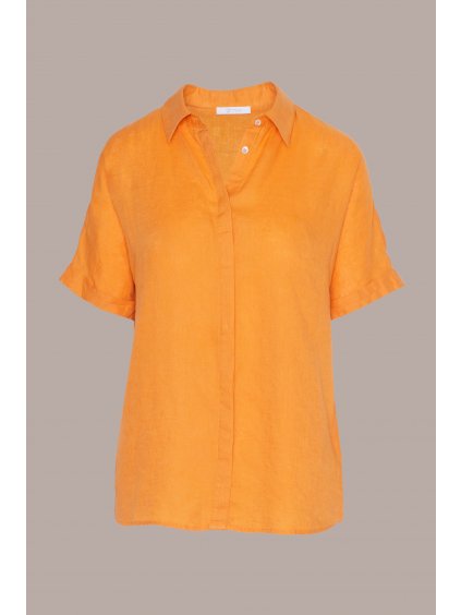 Oranžová lněná košile s krátkým rukávem Toni