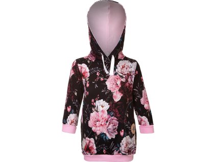 Little Angel Šaty mikinové - černá květy (Velikost 86)