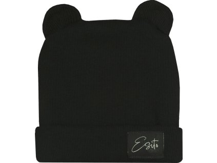 ESITO | Zimní žebrovaná čepice s oušky Color Black (Velikost 30)