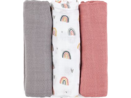 PETITEMARS PETITE&MARS Sada plen bambusová mušelínová 3ks Moussy Rose Rainbows, 68 x 68 cm
