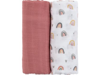 PETITEMARS PETITE&MARS Přikrývka bambusová mušelínová 2ks Misty Rose Rainbow 2v1, 120 x 120 cm