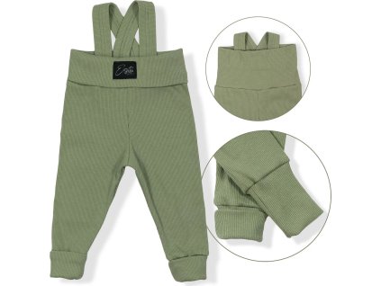 ESITO | Rostoucí žebrované kalhoty s laclem Color Sage (Velikost 62 - 68)