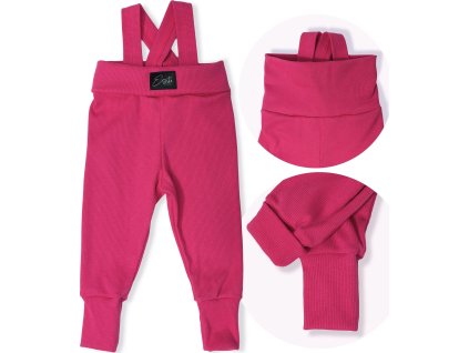 ESITO | Rostoucí žebrované kalhoty s laclem Color HOT pink (Velikost 62 - 68)