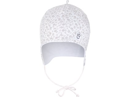 Little Angel Čepice podšitá zavazovací Outlast® - bílá sv.hnědé květy/bílá (Velikost 1 | 36-38 cm)