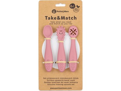 PETITEMARS PETITE&MARS Set 3 ks silikonových tréninkových lžiček Take&Match Dusty Rose 6m+