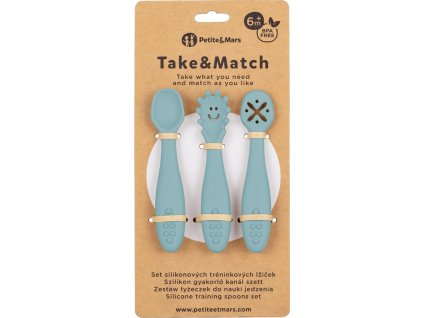 PETITEMARS PETITE&MARS Set 3 ks silikonových tréninkových lžiček Take&Match Frosted Sky 6m+