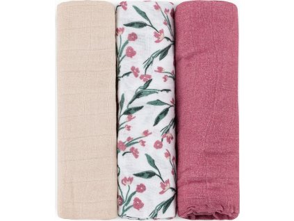 PETITEMARS PETITE&MARS Sada plen bambusová mušelínová 3ks Moussy Pink Meadow 68 x 68 cm