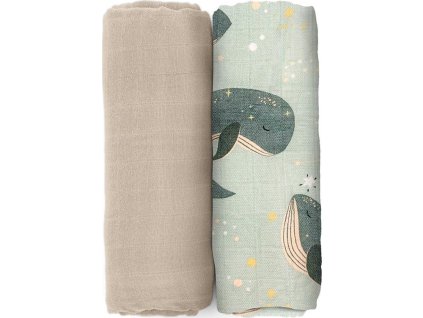 PETITEMARS PETITE&MARS Přikrývka bambusová mušelínová 2ks Misty Whale Song 120 x 120 cm