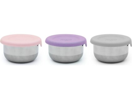 Nerezová dóza 89 ml se silikonovým víčkem 3ks - růžová/ šedá