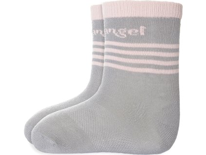 Little Angel ponožky tenké protiskluz Outlast® - tm.šedá/sv.růžová (Velikost 15-19 | 10-13 cm)
