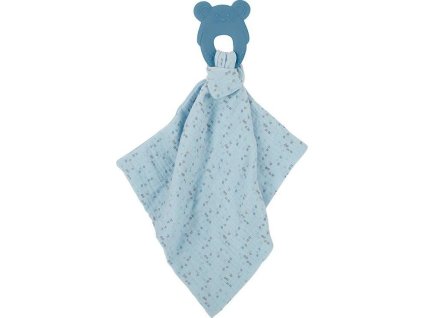 NATTOU NATTOU Kousátko silikonové bez BPA s bavlněnou dečkou 28 x 28 cm blue