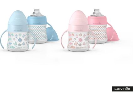 SUAVINEX | Láhev MEMORIES první s oušky 150 ml - modré vlnky (Varianta LÁHEV MEMORIES PRVNÍ S OUŠKY 150 ml RŮŽOVÁ S OBRÁZKY)