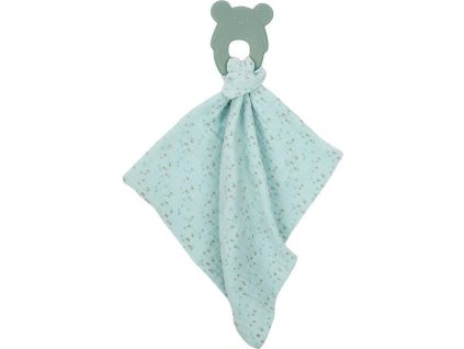 NATTOU NATTOU Kousátko silikonové bez BPA s bavlněnou dečkou 28 x 28 cm mint