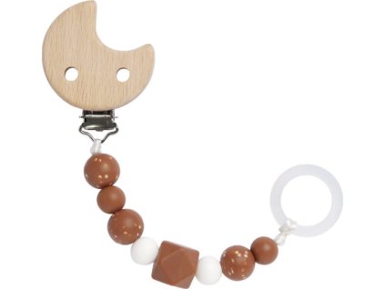 LÄSSIG BABIES LÄSSIG Soother Holder Wood/Silicone 2024 Little Universe moon rust (Varianta Soother Holder Wood/Silicone 2023 Little Chums cat)