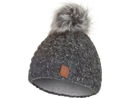 Little Angel Čepice pletená copánky s chlupatou bambulí Outlast ® - černošedobílá (Velikost 5 | 49-53 cm)