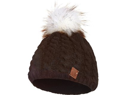 Little Angel Čepice pletená copánky s chlupatou bambulí Outlast ® - černá (Velikost 5 | 49-53 cm)