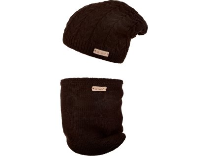 Little Angel set pletená čepice a nákrčník Outlast ® - černá (Velikost 5 | 49-53 cm)