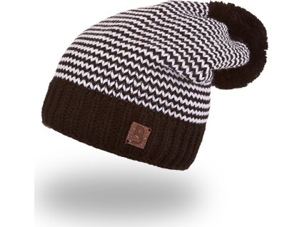 Little Angel Čepice pletená cikcak s bambulí Outlast ® - černobílá (Velikost 5 | 49-53 cm)