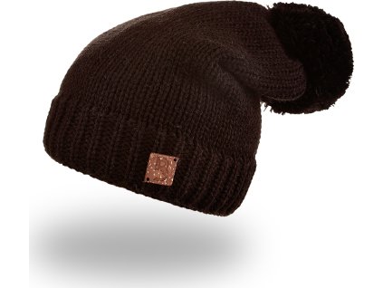 Little Angel Čepice pletená cikcak s bambulí Outlast ® - černá (Velikost 5 | 49-53 cm)