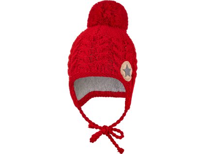 Little Angel Čepice pletená zavazovací copánky LA Outlast ® - červená (Velikost 3 | 42-44 cm)
