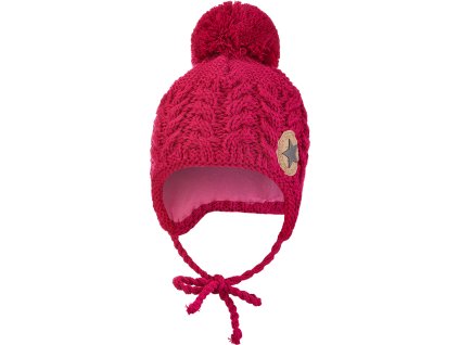 Little Angel Čepice pletená zavazovací copánky LA Outlast ® - růžová (Velikost 3 | 42-44 cm)
