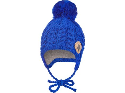Little Angel Čepice pletená zavazovací copánky LA Outlast ® - modrá (Velikost 3 | 42-44 cm)