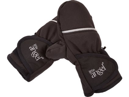 Little Angel rukavice s palcem softshell STRETCH Outlast® - černá-výšivka šedá (Velikost 1)