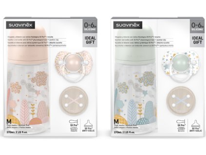 SUAVINEX | Sada láhev 270ml + dudlík fyziologický 0/6m + klip Dreams - růžová (Varianta SUAVINEX | Sada láhev 270ml + dudlík fyziologický 0/6m + klip Dreams - růžová)