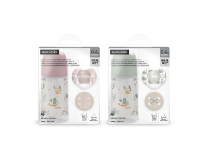 SUAVINEX | Sada láhev 270ml + dudlík fyziologický 0/6m + klip Walk - růžová (Varianta SUAVINEX | Sada láhev 270ml + dudlík fyziologický 0/6m + klip Walk - růžová)