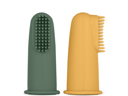 PETITEMARS PETITE&MARS Sada silikonových zubních kartáčků na prst Ochre&Green 2 ks 0m+
