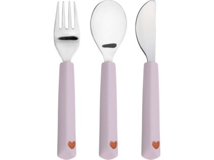 LÄSSIG BABIES LÄSSIG Cutlery with Silicone Handle 3pcs Happy Rascals 2025 heart lavender (Varianta LÄSSIG Cutlery with Silicone Handle 3pcs Happy Rascals 2025 heart lavender)
