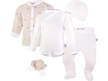 Little Angel novorozenecká sada BIO Outlast® - béžová hvězdičky/bílá (Velikost 56)