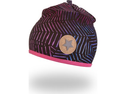 Little Angel Čepice podšitá Outlast® - fialovočerný vzor/tm.růžová (Velikost 1 | 36-38 cm)