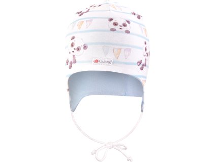 Little Angel Čepice podšitá zavazovací Outlast® - panda pruhy/sv.modrá (Velikost 1 | 36-38 cm)