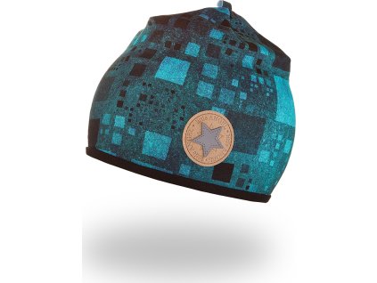 Little Angel Čepice podšitá Outlast® - černotyrkysové čtverce/černá (Velikost 1 | 36-38 cm)