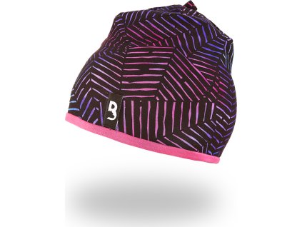 Little Angel Čepice podšitá Outlast® - fialovočerný vzor/tm.růžová (Velikost 5 | 49-53 cm)
