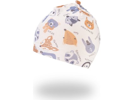 Little Angel Čepice smyk natahovací TISK Outlast ® - latte barevná zvířátka (Velikost 3 | 42-44 cm)