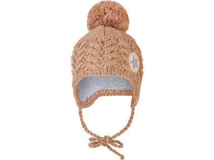 Little Angel Čepice pletená zavazovací copánky LA Outlast ® - taupe (Velikost 4 | 45-48 cm)