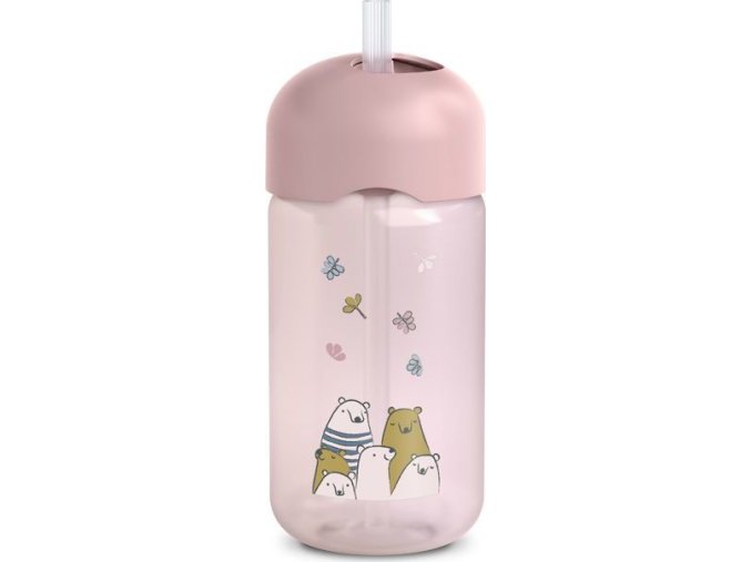 SUAVINEX | Lahvička s brčkem BEAR 340 ml - RŮŽOVÁ
