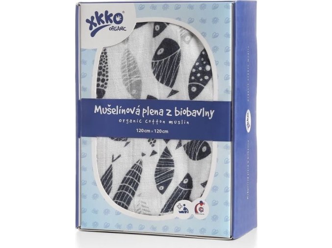 Biobavlněná plena XKKO Organic 120x120 - Silver Fish