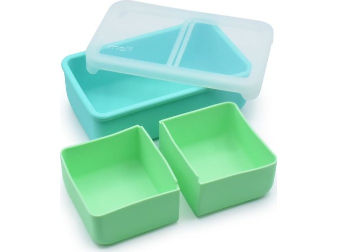 Silikonový bento box na svačinu 700 ml - modrý/mátový